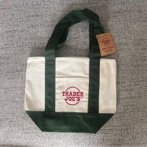 Trader Joe's Green and Cream Mini Canvas Tote